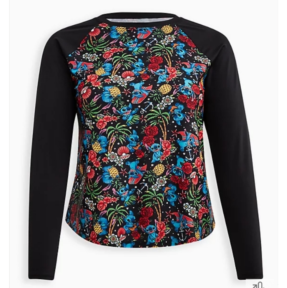 Torrid Disney Lilo and Stitch Print Rash Guard Layering Swim Shirt